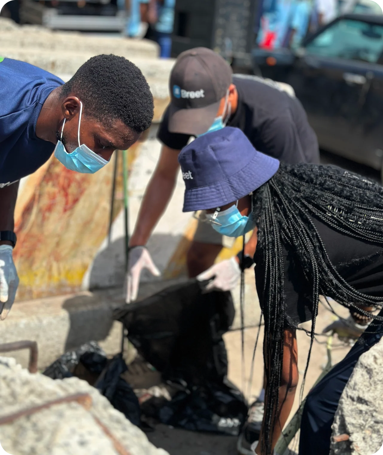 a group of people working